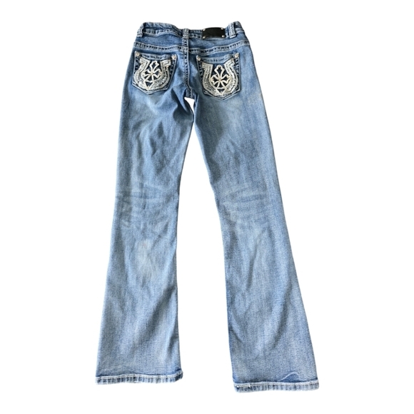 Wicked Heart Studded Jeans Women Straight 24x26 Light Wash Blue Rhinestones - Picture 1 of 13